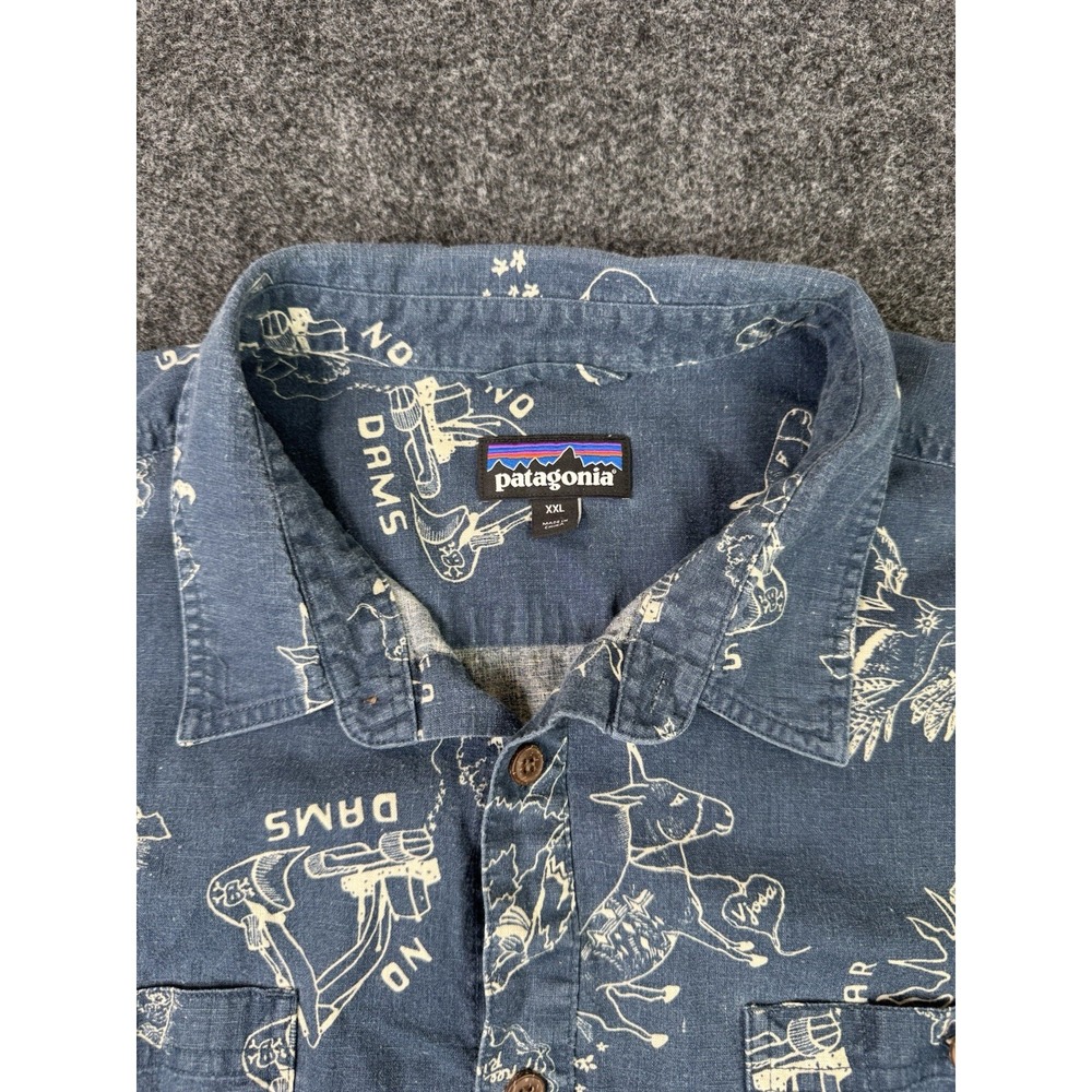 Patagonia Shirt Mens XXL Blue Back Step Camp Hiking Hemp Organic Cotton Outdoor